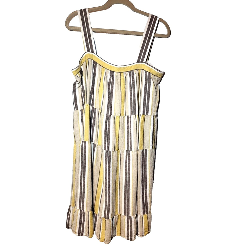 London Times 3 Tier Striped Linen/Rayon Sundress Wide Straps Elastic Back 14 - Picture 1 of 8